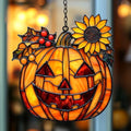 Flowers and Jack-o'-Lantern Acrylic Suncatcher by AVAGAN