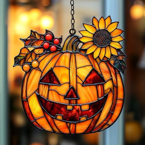 Flowers and Jack-o'-Lantern Acrylic Suncatcher by AVAGAN