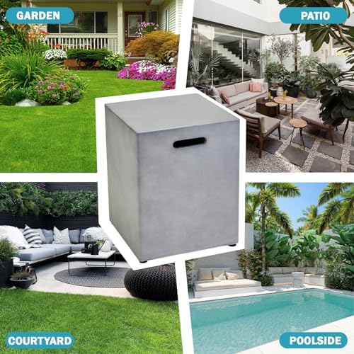 Propane Tank Cover Table, 20 LB Propane Tank Storage Box, Modern Outdoor Gas Tank Covers Hideaway Table for Propane Fire Pit and Gas, Square Tank Holder with Handles (Gray) 16'' X 20'' - Image 6