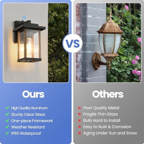 Dusk to Dawn Outdoor Wall Sconce in Wood Grain & Black, Clear Glass - Image 6