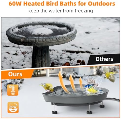 Heated Bird Baths for Outdoors, 60W Thermostatic Winter Birdbath - Gray - Image 3