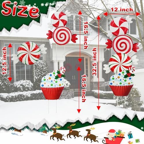 3 Pack Christmas Garden Stakes 32.5in Candy Dessert Metal Holiday Decor - Image 2