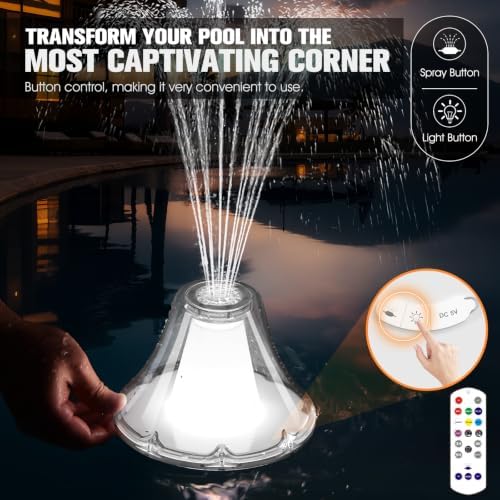 Bubbling Pool Fountain with Lights,Floating Pool Fountains with Anchor,Above Ground Pool Water Fountain Pump,Battery Powered Swimming Pool Floating Fountains for Inground Pool-1PC(White) - Image 5