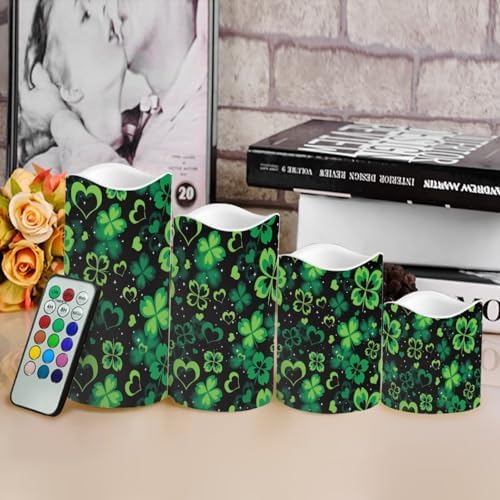 Green Leaf Flameless Candles LED Pillar Candles Battery Operated Candles with Remote and Timers Color Changing Electric Fake Plastic Candles Saint Patrick's Day Decorations - Image 4