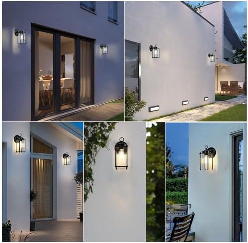 Outdoor Wall Light, Exterior Lighting Fixture Wall Lantern, Black Porch Light Fixture with Clear Beveled Glass, Outdoor Wall Sconce Waterproof Anti-Rust E26 Socket for Front Door, 2 Pack - Image 2