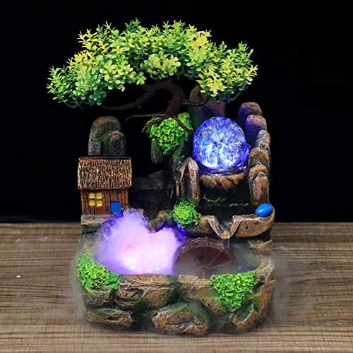 Tabletop Water Fountain,Mini Silent LED Zen Meditation Indoor Outdoor Waterfall Feature Relaxation Simulation Resin Rockery Desktop Fountain Bonsai Fengshui Ornament Decor for Office Home (US) - Image 3