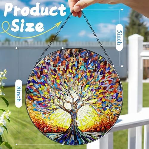 Stained Glass Window Hanging, 8 in Tree of Life Sun Catchers Indoor Window, Stained Glass Suncatcher, Gifts for Women, Her, Wife, Friend and Mom for Mother's Day, Christmas, Birthday - Image 4