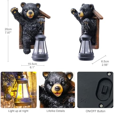 Goodeco Black Bear Tree Hugger with Solar Lantern - Garden Statue for Yard - Image 4