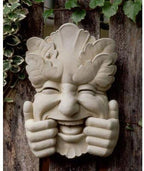 Carruth Studio Too Much Fun, Green Man Plaque for Home and Garden, Handmade in Stone, Whimsical Garden Sculpture - Image 2