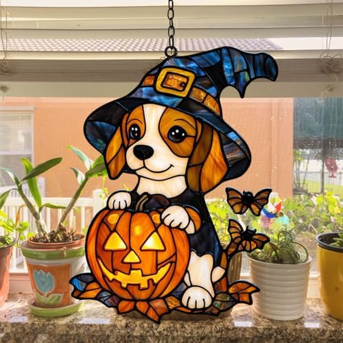 Cute Dog and Halloween Pumpkin Acrylic Suncatcher - Image 4