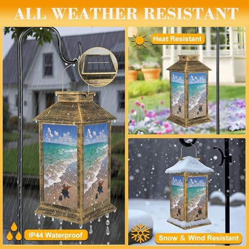 Solar Lantern Outdoor Waterproof Seashells Starfish Sands Beach Garden Decor LED Hanging Solar Lights Tabletop Lamp Gifts for Women Mom Outside Yard Patio Porch - Image 3