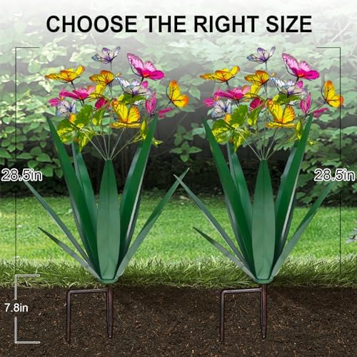 TOMBABY Garden Outdoor Butterfly Enlarge Thickened Wind Resistant Metal Agave Garden Art Metal Plant Country Sculpture Statue Decorations Ornaments Artificial Waterproof Butterflies(Green 3pcs) - Image 2