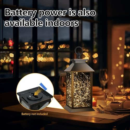 Solar Lanterns Outdoor Waterproof Hanging Vintage Led Fairy Lights Lantern, Upgraded Solar and AAA Battery Powered, for Outside Yard and Indoor Tables, Window Sill, 2 Pack - Image 3