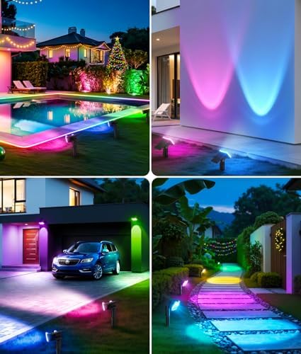 LETMY Solar Lights Outdoor Waterproof IP65, 4 Pack Solar Spot Lights Outdoor with 14 Big LEDs, 2-in-1 Wall Lights & 7 Modes Solar Landscape Spotlights for Pathway Yard Patio Decor Garden Gifts (RGB) - Image 3