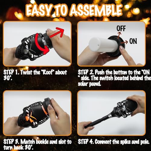 Halloween Solar Skull Stake Lights, Pathway Decor, 8 Pc, Orange - Image 2