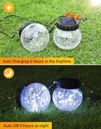 PARTPHONER Solar Lights Outdoor Waterproof 12-Pack, Solar Powered Hanging Lantern Cracked Glass Hanging Globes for Yard Decor Christmas Decoration, Shepherd Hook, Garden Tree Ornaments, Cold White - Image 3