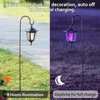 Dynaming 4 Pack Solar Halloween Flame Hanging Lights Outdoor, Flickering Flame LED Garden Lanterns with 4x38 Inch Shepherd Hooks, Landscape Lighting Waterproof for Lawn Yard Pathway Driveway, Purple - Image 2