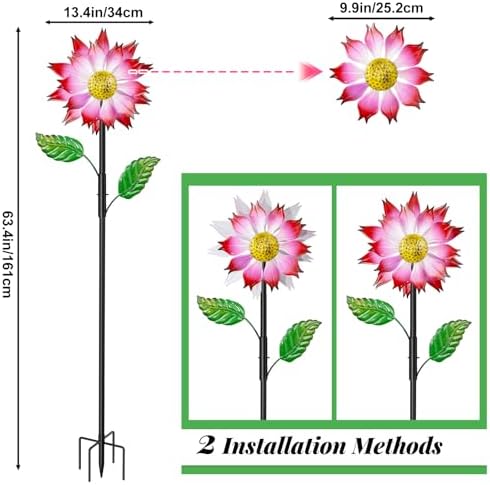 Pink Metal Wind Spinners Outdoor for Garden Yard, 63.4" Kinetic Large Wind Spinner & Sculptures with Stable Metal Stake, Garden Windmill for Yard Lawn Patio Art Decor - Image 2