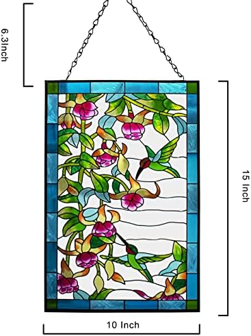 VEWOGARDEN W10xH15 inch Hummingbird Stained Glass Window Hangings, Suncatcher Panel with Chain for Wall or Windows - Image 4
