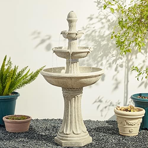 Glitzhome Three Tier Outdoor Floor Standing Fountain with LED Lights and Pump, 45.25" Tall Cascading Water Fountain Outdoor Fountains and Waterfalls Resin Patio Fountains for Garden Backyard Lawn - Image 4