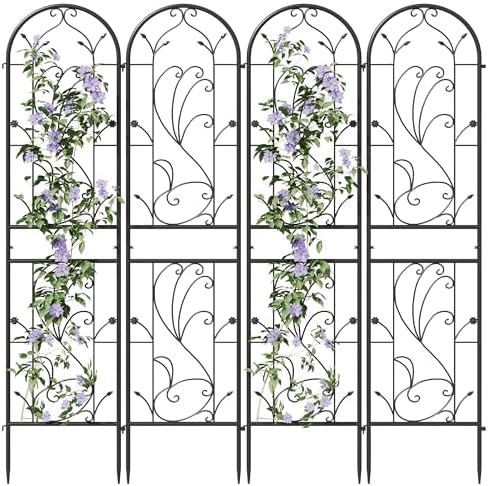 4-Pack 87" x 20" Sunflower Scroll Arch Black Metal Garden Trellises - Image 2