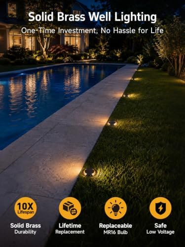 Gardenreet Brass Well Light, 12V Low Voltage, 2-Way Turret Top, 12 Pack - Image 2