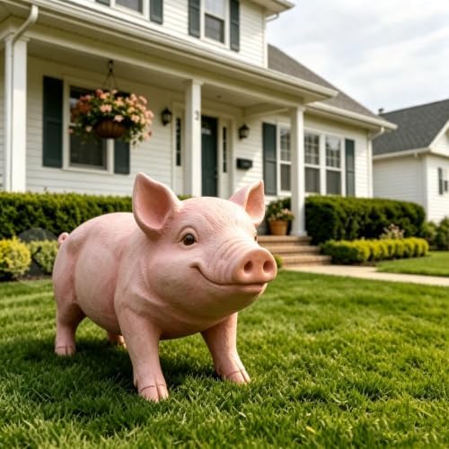Cute Pink Pig Garden Statue, 26-Inch Resin Farm Pig Figurine, Weatherproof Lawn Ornament, Outdoor Pig Sculpture for Front Yard, Backyard, Patio by Unknown