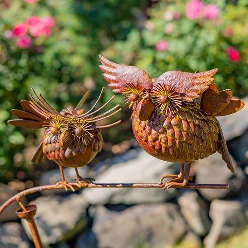 Zaer Ltd. Metal Balance Stakes with Feathered Style Metal Birds (Warren & Walt) by ZaerLtd