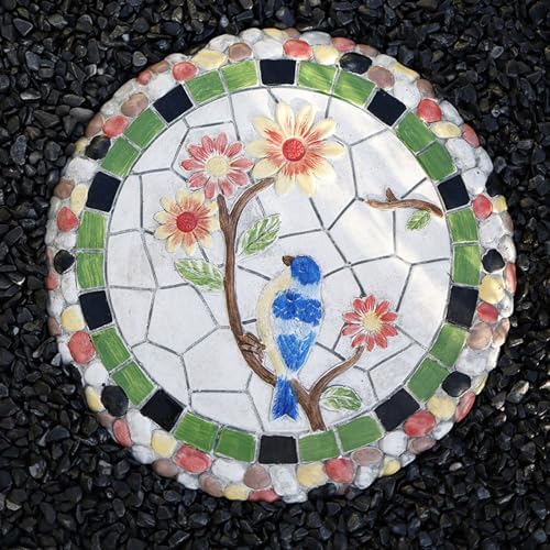 Kunovo Outdoor Garden Stepping Stone, Round Dimensional Pattern Walkway Step Stones Φ 13"", Multicolored Decorative Stone for Pathways/Lawns/Pond Areas (Style : Bird, Size : 3PCS), 58741 by Kunovo