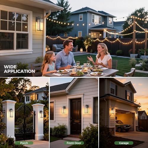 DORESshop 18 Inch Large Size Dusk to Dawn Outdoor Wall Lights, Matte Black Waterproof Anti-Rust Outdoor Light Fixtures Wall Mount with Clear Glass Shade for Porch, Garage, Doorway, 2 Pack - Image 3