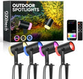 GZBtech Waterproof Landscape Spotlights 4-Pack, 24V RGB+IC+CCT Color Changing Outdoor Pathway Lighting, App&Remote Control Work with Alexa, Aluminum Dimmable LED Spot Light for Garden Yard Decor by GZBtech