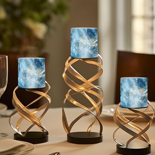 Blue Marble Flickering Flameless Candles 4Pcs Battery Operated LED Candles with Timer Remote Plastic Pillar Tea Lights for Outdoor Beach Wedding Coastal Home Decorations - Image 4