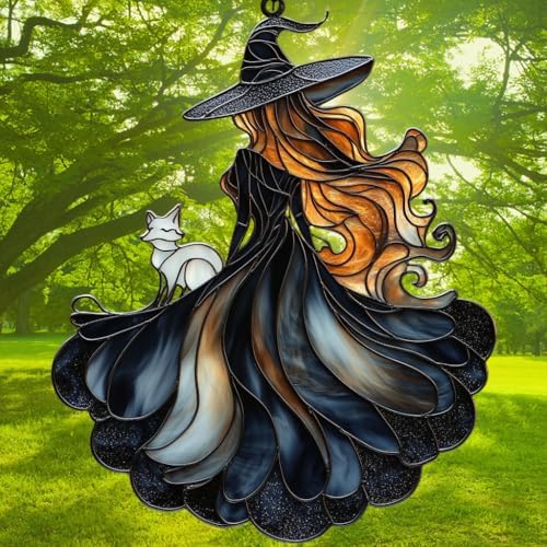 Black Witch Fox Halloween Acrylic Suncatcher - Image 3