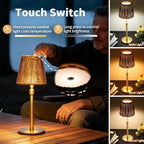Outdoor Waterproof Rechargeable Cordless LED Table Lamp with Telescopic Pole and Wicker Shade, 5200mAh Touch Dimmable Battery Operated Table Light for Patio Restaurant Kitchen (Gold 2 Pack) - Image 5