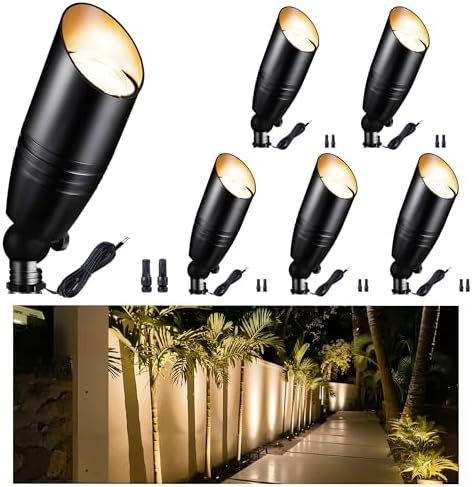 Black LED Outdoor Spotlights, Durable Low Voltage Landscape Lighting, Aluminum Waterproof Uplights for House, Garden, Lawn Without MR16 Bulb 6 Pack by Varmtalys