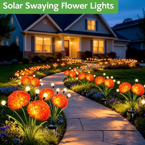 Solar Firefly Lights Outdoor Waterproof, 8 Pack Solar Flowers Swaying Lights with Flowers, Flower Light Garden Decor for Outside Yard Patio Halloween Christmas, Gifts for Women Grandma - Image 6