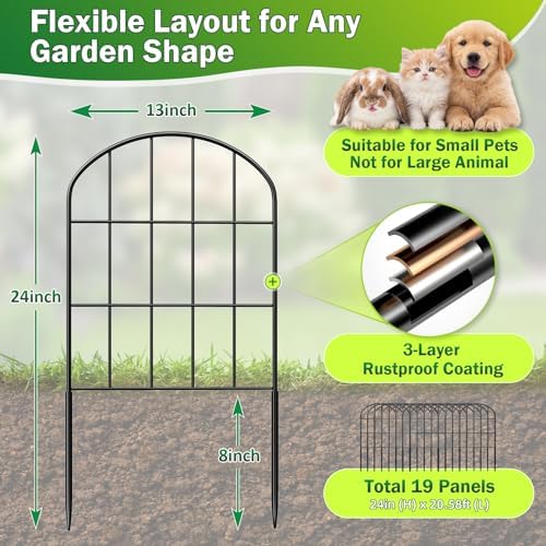 20.58ft (L) x 24in (H) Decorative Garden Fence Panels - Animal Barrier Fence No Dig Fencing Rustproof Metal Wire Edging Panel Border Apply to Dog Fencing for Yard Outdoor Decor Flower Beds - Image 5