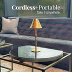 Bamboo Cordless LED Table Lamp – Rechargeable 24-Hour Battery, Dimmable Warm Light, Portable Wireless Lamp with Remote for Indoor/Outdoor Use, Home, Patio, Restaurant – (TEXTURED GOLD), 14.76" Tall - Image 5