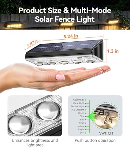 KOOPER Solar Fence Lights Outdoor Waterproof, 8 Pack Warm White & 9 Fixed Colors & Color Changing Fence Lights Solar Powered, Solar Lights Outdoor Fence for Outside Backyard Railing Patio Wall Deck - Image 6