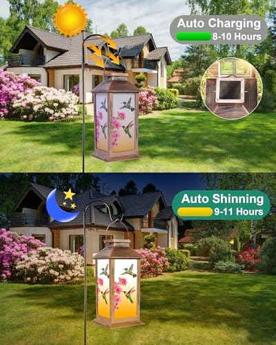 Fussion Solar Lanterns Outdoor Waterproof Garden Decor Birthday Gifts for Women Mom Grandma Sister, Hanging LED Plastic Solar Lights Outside Gardening Decorations for Yard Patio - Hummingbird - 2 Pack - Image 4