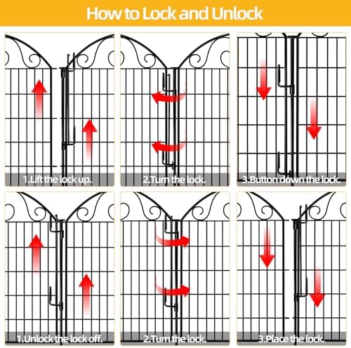 COLRASN 15 Panels No Dig Decorative Garden Dog Fence Outdoor for Yard, 33in(H) x 36.25ft(W) with Latch Tall Animal Barrier Fenceing Panels, Rustproof Ground Stakes Temporary Wire Screen for Patio - Image 5