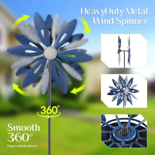 Homdox 84" Outdoor Metal Windmill, Large Kinetic Sculpture, Patio Art Decor - Image 4