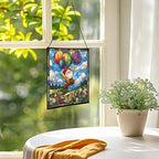 Balloon Flight Gnome Stained Glass Suncatcher – Square Hanging Window Panel for Home or Greenhouse – Whimsical Glass Art Gift for Garden Lovers, Christmas, Halloween, Father Days NzyS2A - Image 3