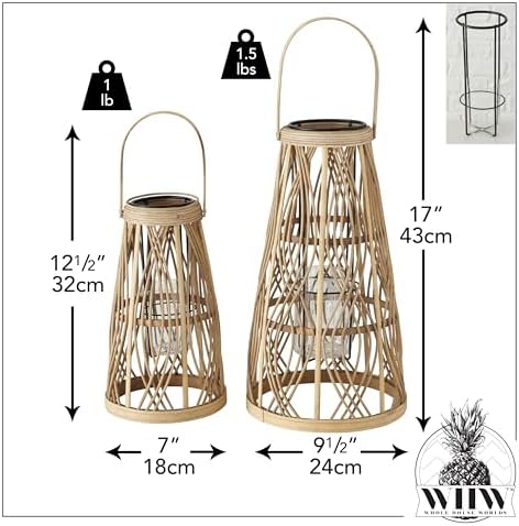 Key West Bamboo Hurricane Candle Lanterns, Set of 2, Large Tropical Holder - Image 4