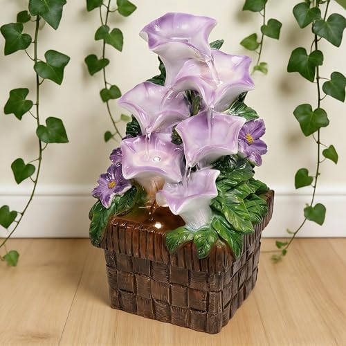 Tabletop Water Fountain Indoor Tabletop Fountain Purple Morning Glory Themed Lavender Desk Fountain with Light Heavenly Blue Zen Indoor Calming Fountain and Waterfall for Office Relaxation(P) - Image 3