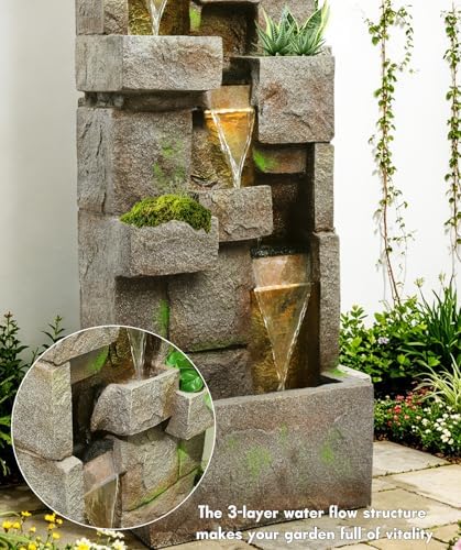 41.7" Outdoor Fountain 3 Tier Modern Water Fountain with LED Light and Pump - Image 2