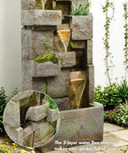 41.7" Outdoor Fountain 3 Tier Modern Water Fountain with LED Light and Pump - Image 2