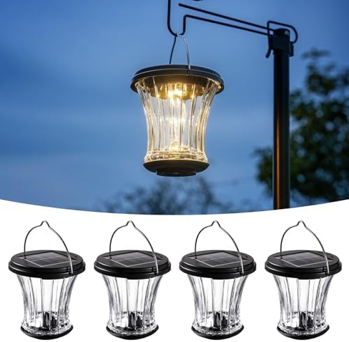 Glass Solar Lantern Outdoor, Waterproof Hanging Solar Lights for Outside with Modular Design, 3000K LED, Auto On/Off Table Lamp for Garden Patio Yard Fence Wall Decorative, Warm White(4 Pack) by OPOIRA