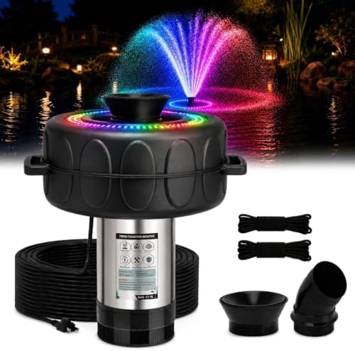 Pond Fountain Aerator with Lights RGB Light 1HP 750W 110V Fountain by BOFEKTE15000GPHPondFountai