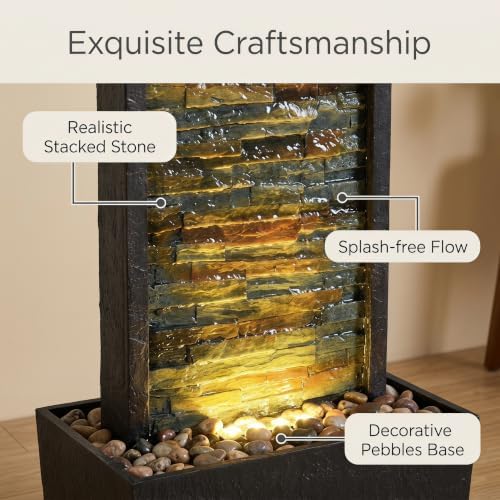 38 Inch Tall Indoor Water Fountain, Staggered Stone Wall Waterfall Fountain with LED Lights, Relaxing Ambience Water Feature for Living Room Bedroom Office Garden Yard, Home Decor - Image 4